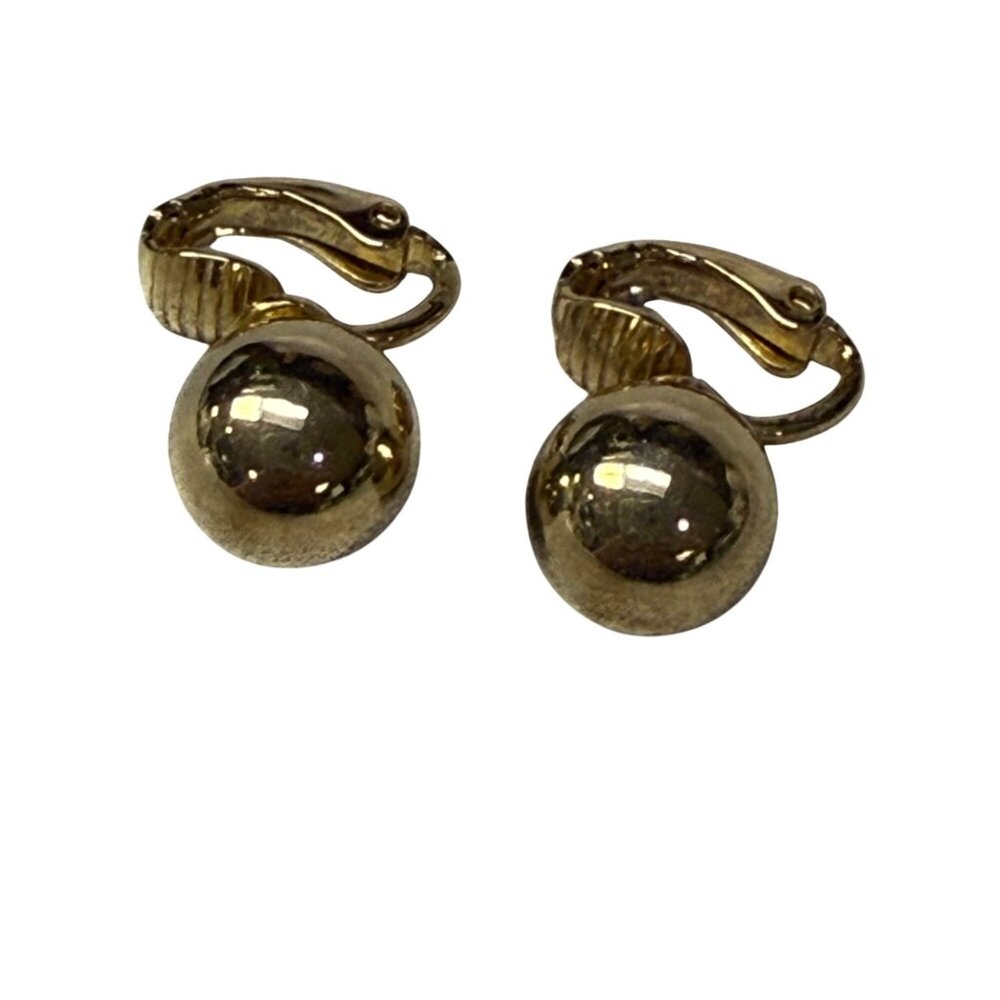 Vintage Gold-Tone Clip-On Ball Earring Round Dome Design Retro Jewelry Accessory